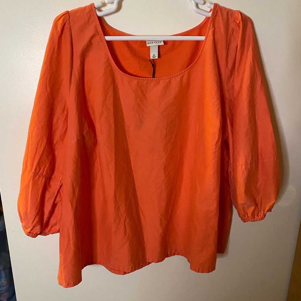 Ava & VIV Beautiful Cotton Orange Puffy Sleeve Boho Top.  Size 2X NWT